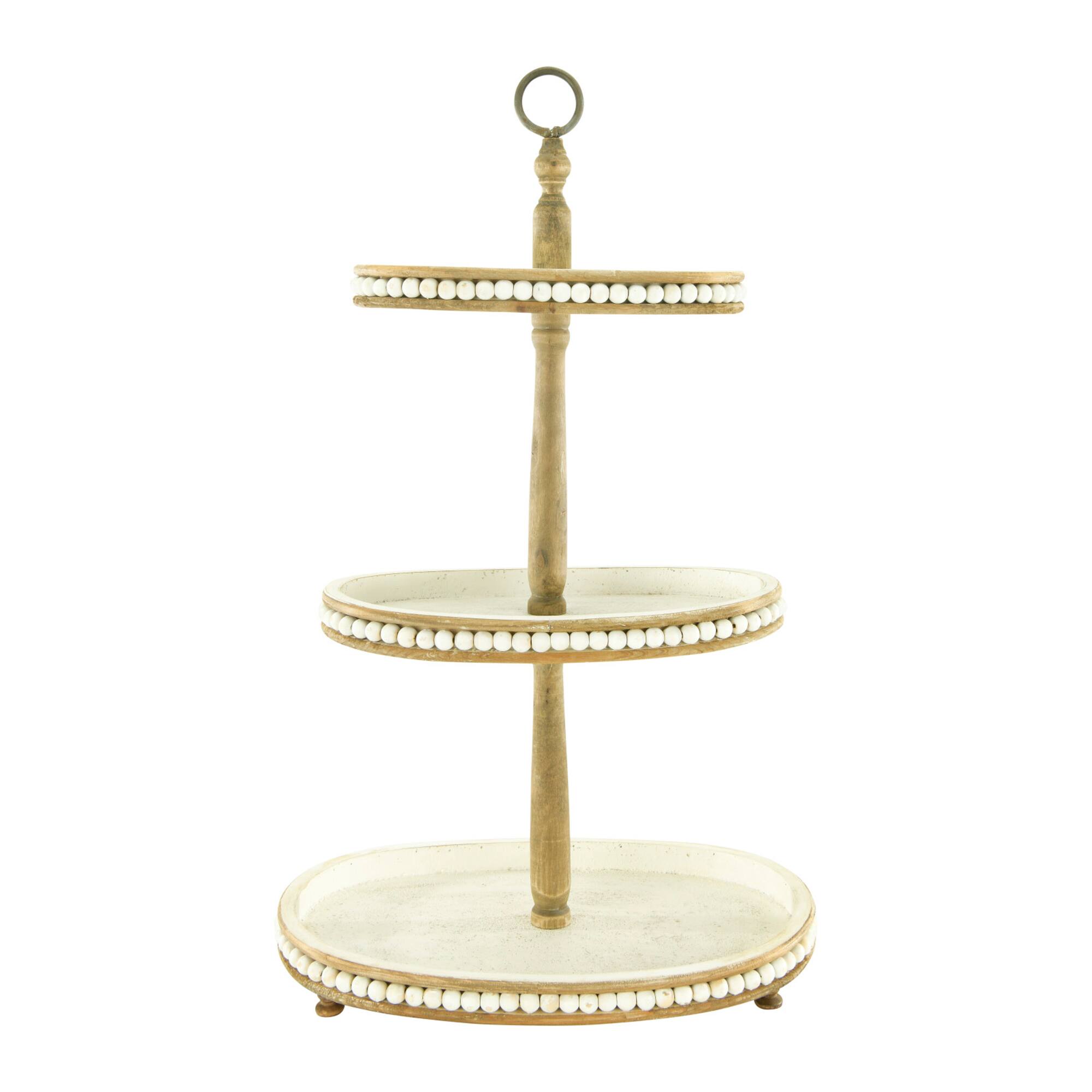 Hello Honey® 30.5" Decorative Oval 3-Tier Wood Tray with Handle